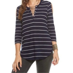 NWT, Chaser, Women’s, Double Cold Shoulder Thermal Henley 3/4 Sleeve Top